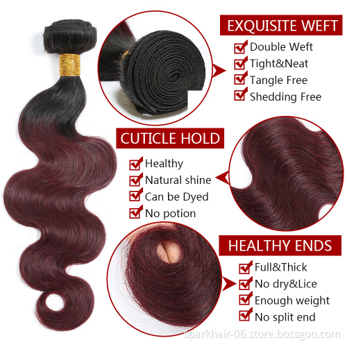 SPARK  Wholesale Ombre Hair Extensions Virgin Hair Body Wave Colored  1b 99J Remy Human Hair Weave Bundles